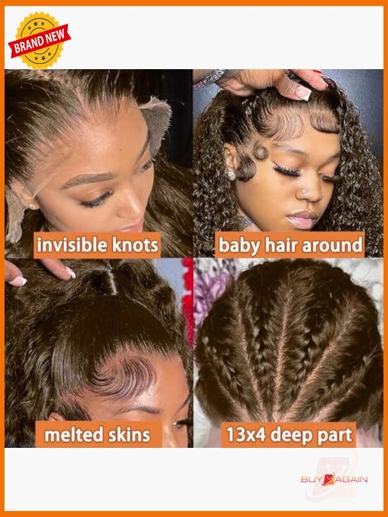 100% Human Hair Curly Bob Wig 200% Density 13x4 HD Lace Front Wig Pre Plucked main image 3